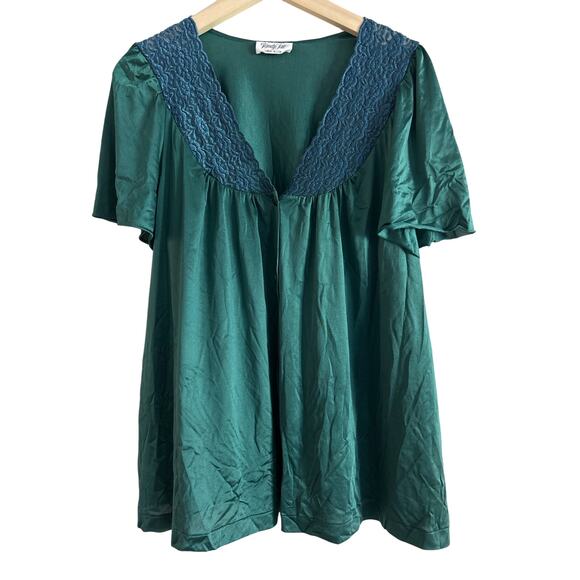 Vanity Fair Vintage 70's Lingerie Lace Sleep Shirt Emerald Green Womens Medium - Picture 1 of 7